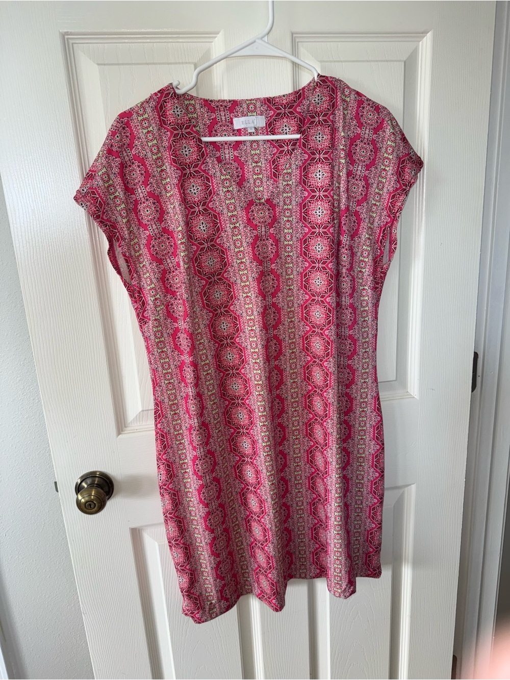 Pink Printed Cap-Sleeve Tunic Style Dress